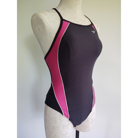 Speedo Women's Axcel Splice Swimsuit Black Pink Size 8 - Picture 4 of 11